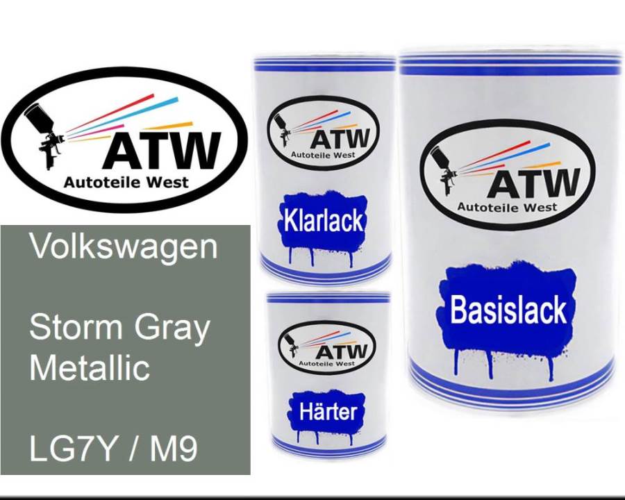 Volkswagen, Storm Gray Metallic, LG7Y / M9: 500ml Lackdose + 500ml Klarlack + 250ml Härter - Set, von ATW Autoteile West.